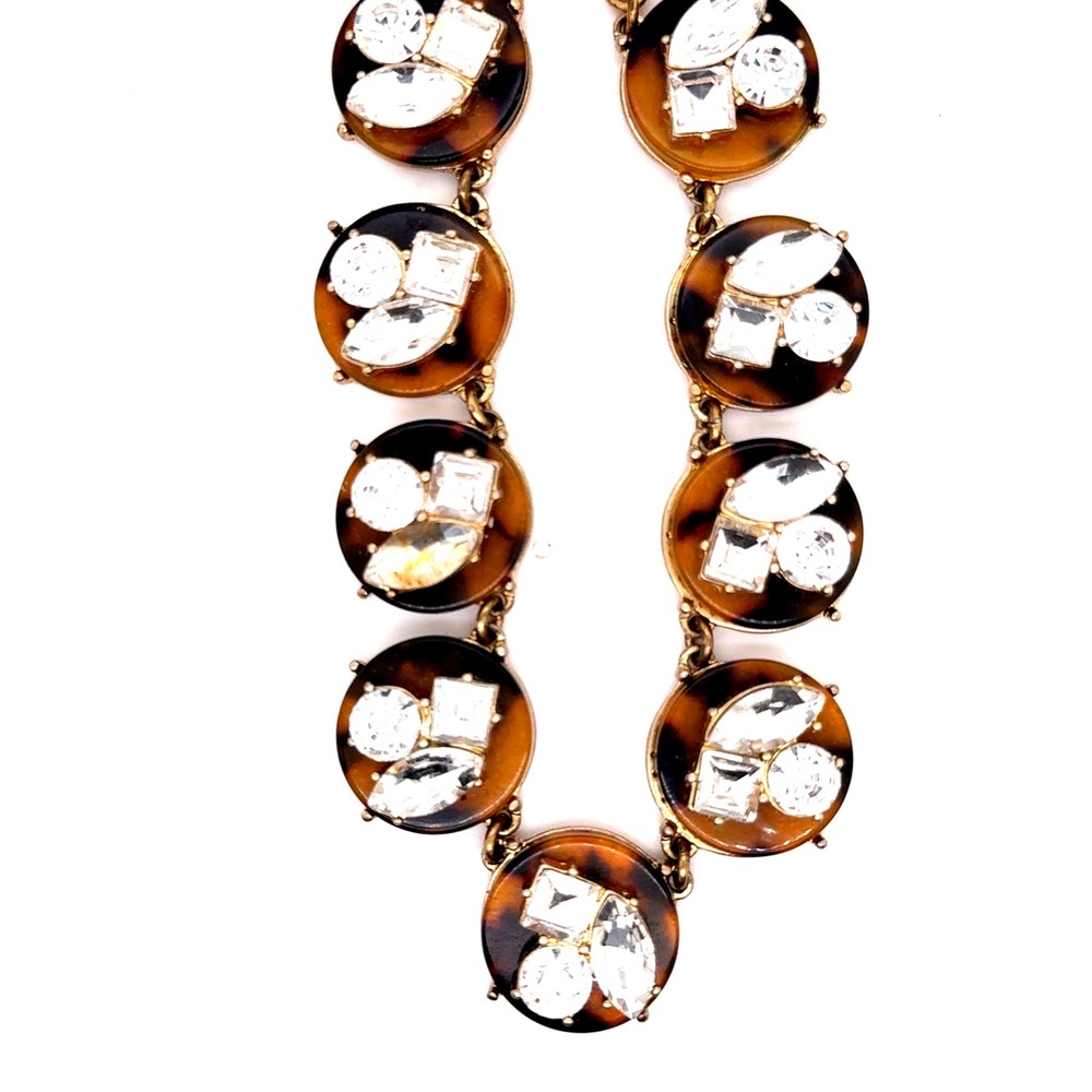 J.Crew Tortoise Shell Crystal Statement Necklace Gold Tone Adjustable Link
